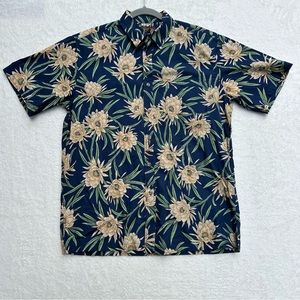 Cooke Street Hawaiian Floral Button Up Shirt Casual Blue Graphic